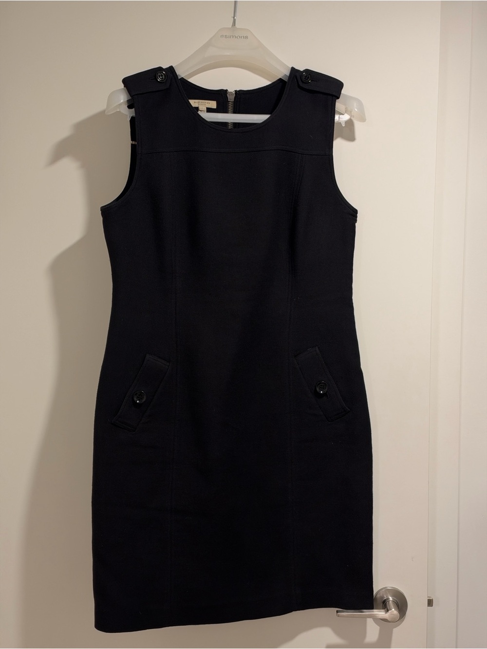 Burberry Black Sleeveless Shift Dress with Buttoned Epaulets